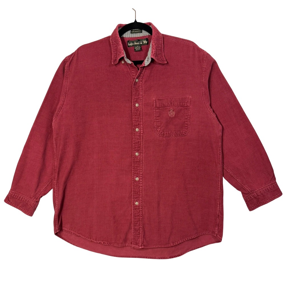 VTG Knights Of Round Table M Corduroy Shirt‎ Maroon Preppy Classic Buttoned Logo